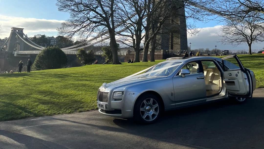 Wedding chauffeur car arriving for a ceremony in Bristol and Bath